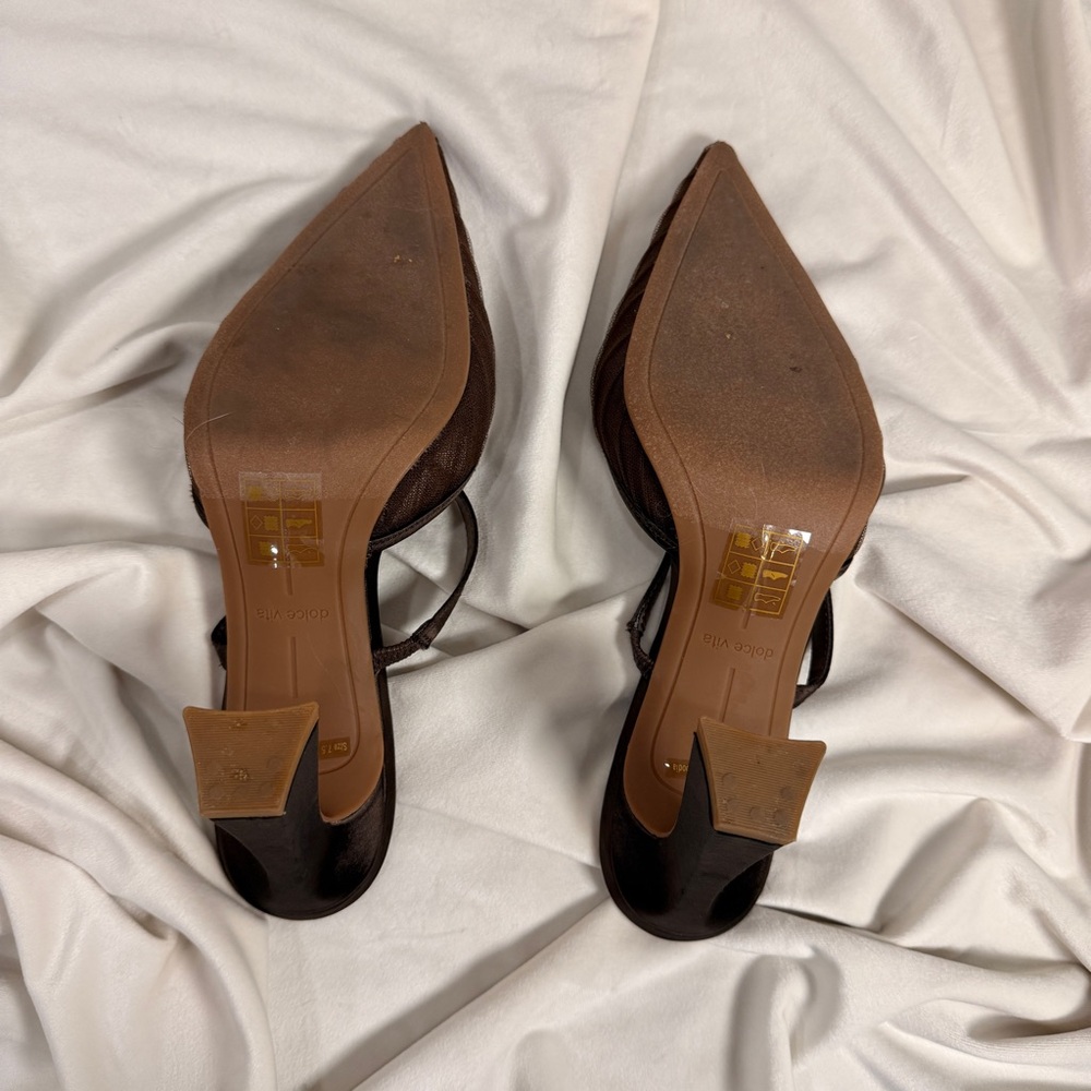 Dolce Vita Nayati Brown Mesh Pointed Toe Mule Heels 7.5 Chocolate Sheer - Picture 4 of 7